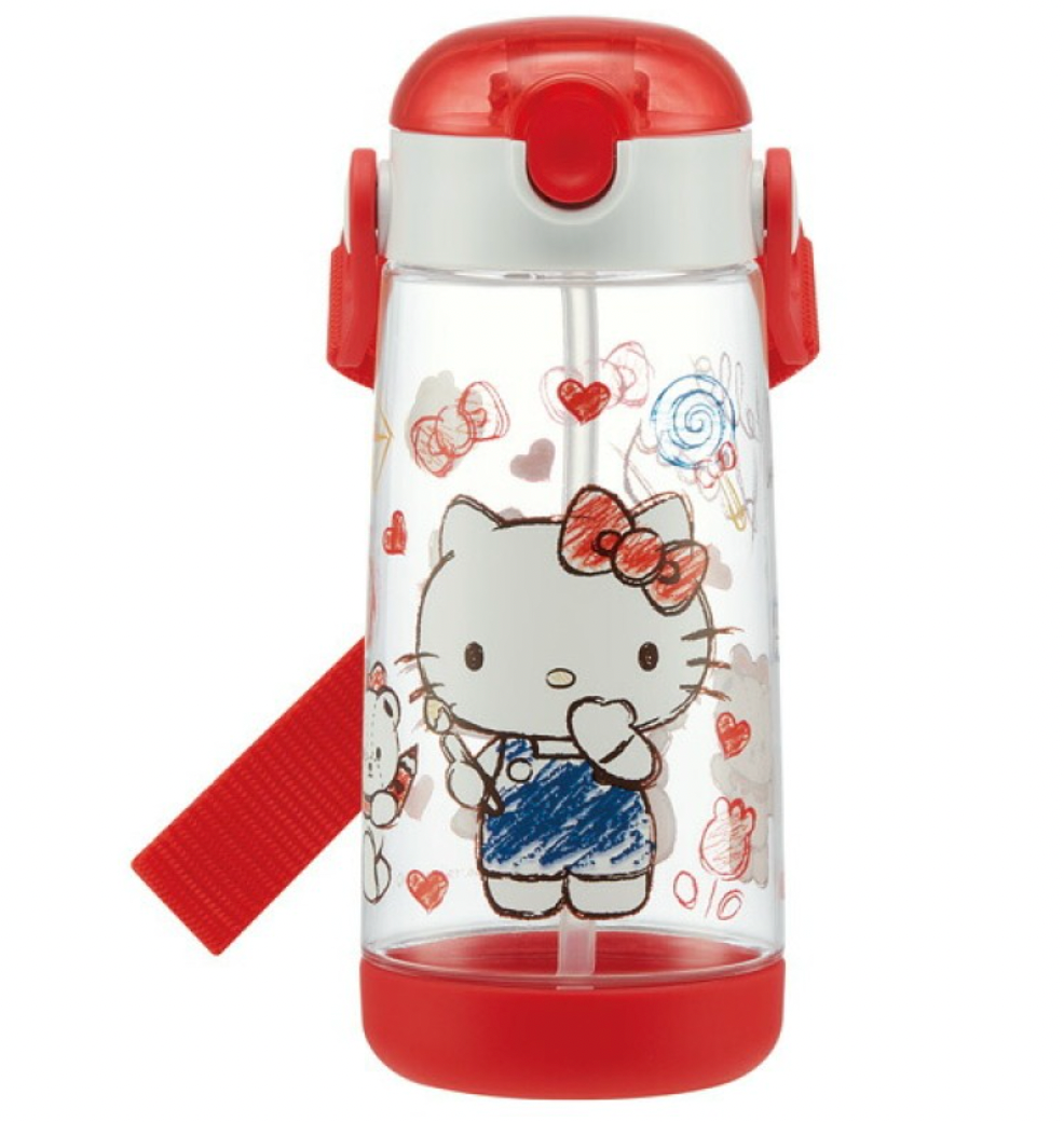 Skater kids water bottle with straw 480ml (hello kitty)