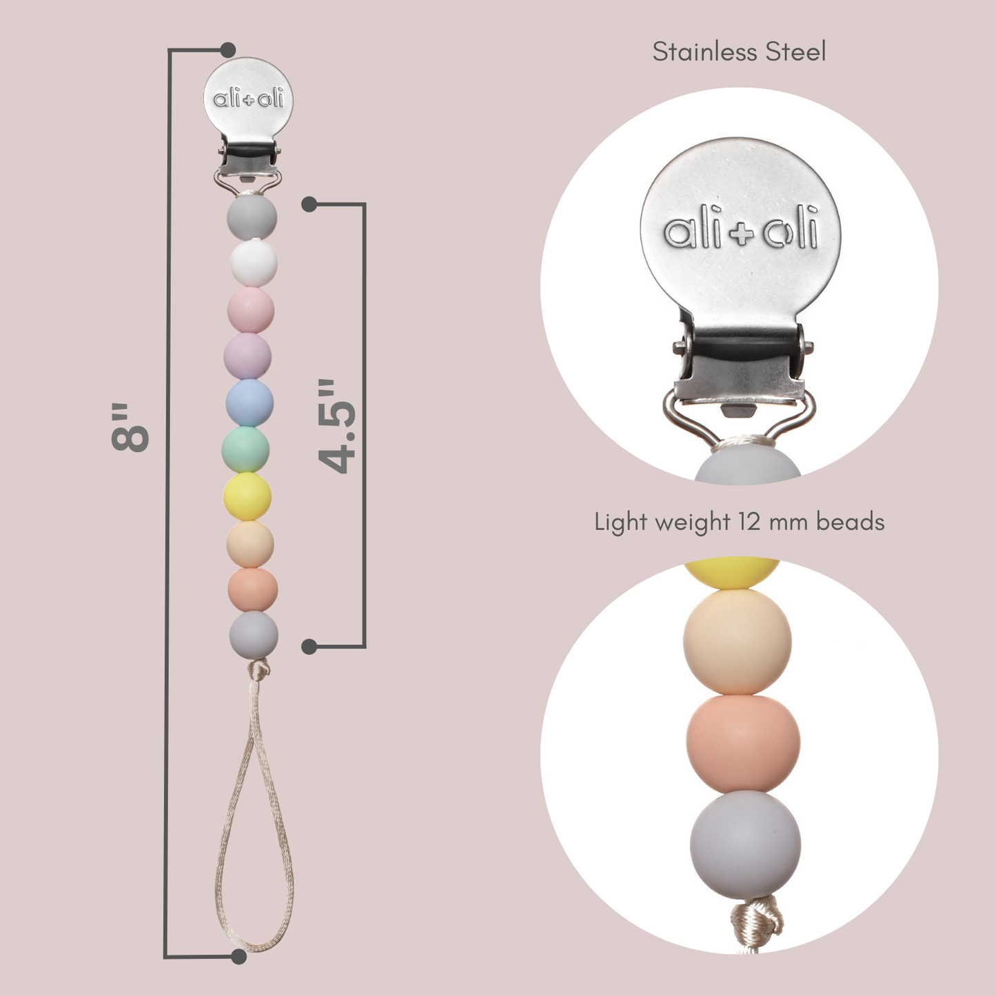 Ali+Oli Silicone Pacifier Clip (Multi-Pastel)