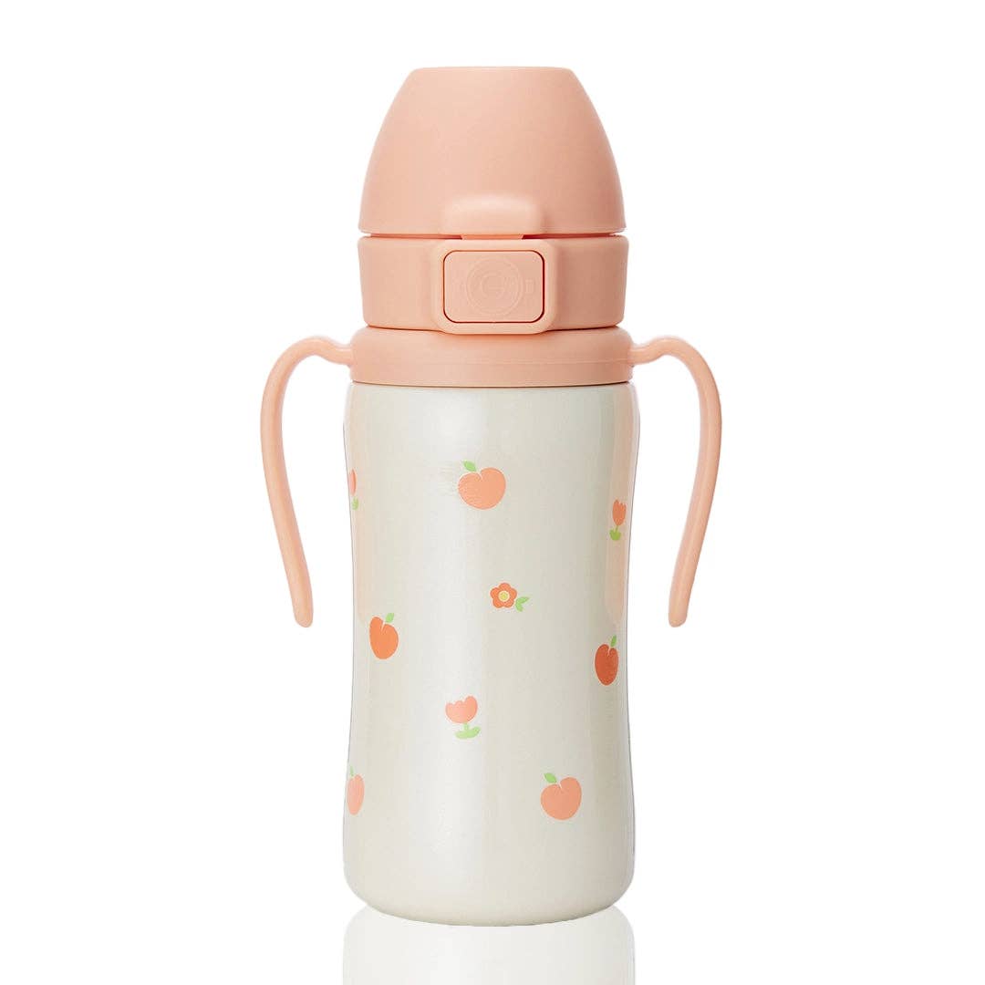 Grosmimi Stainless Steel Straw Cup with Flip Top - 10oz (300ml): Flower_Coral