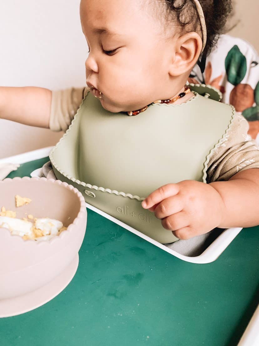 Ali+Oli Silicone Suction Bowl & Spoon Set (WAVY): Mint