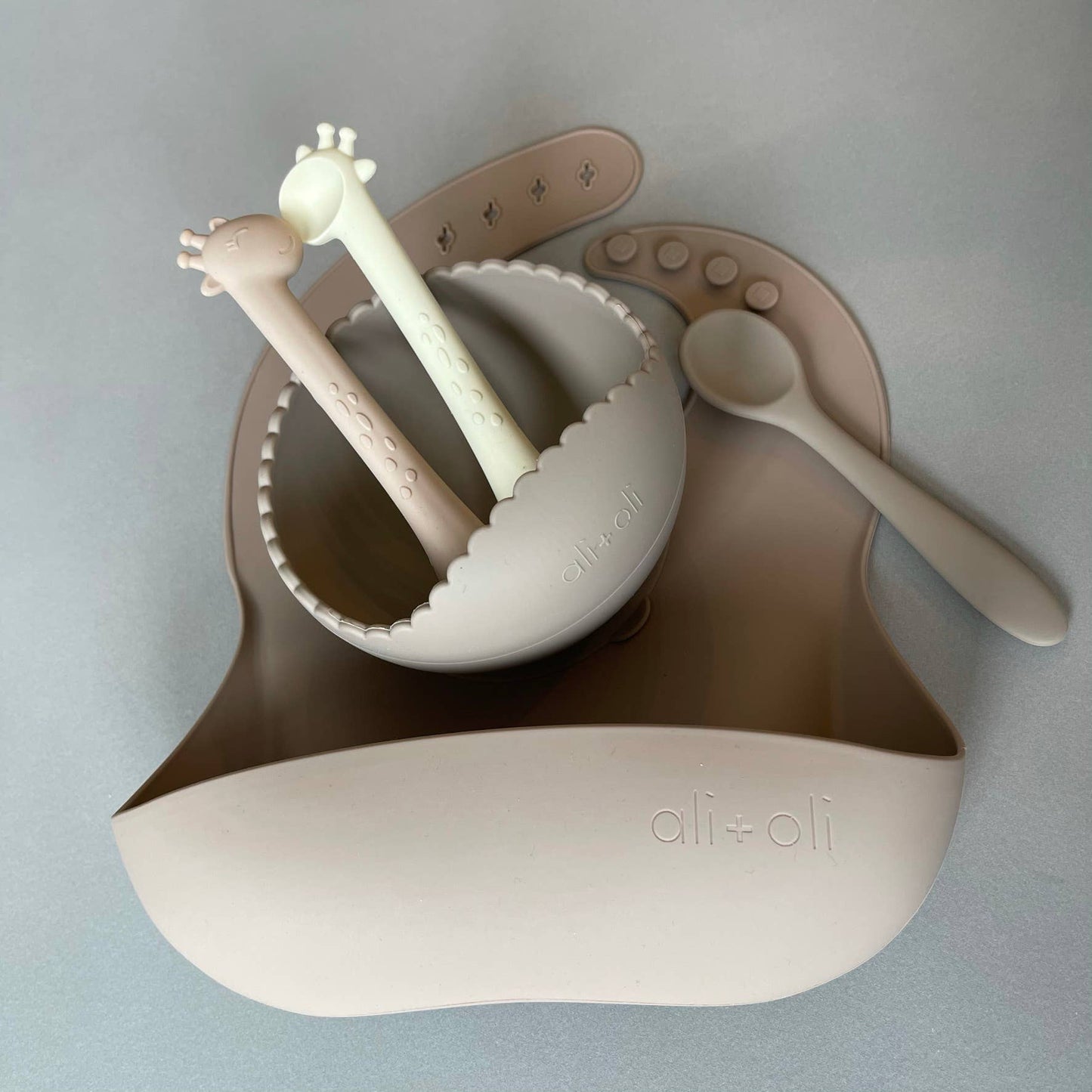 Ali+Oli Silicone Suction Bowl & Spoon Set (WAVY): Mint