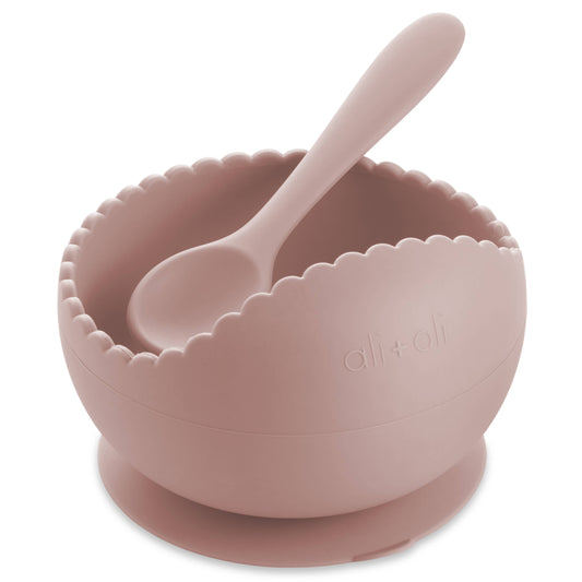 Ali+Oli Silicone Suction Bowl & Spoon Set (WAVY): Mint