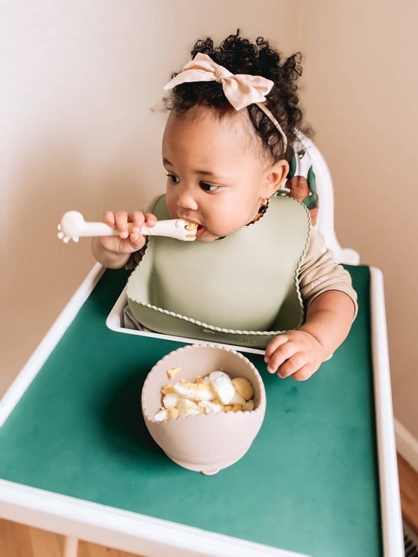 Ali+Oli Silicone Suction Bowl & Spoon Set (WAVY): Mint