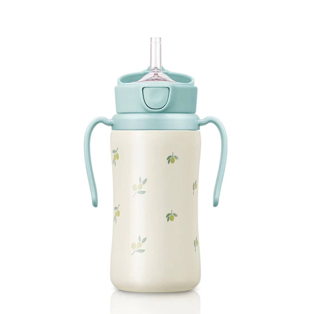 Grosmimi Stainless Steel Straw Cup with Flip Top - 10oz (300ml): Flower_Coral