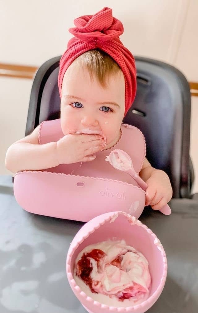 Ali+Oli Silicone Suction Bowl & Spoon Set (WAVY): Blush