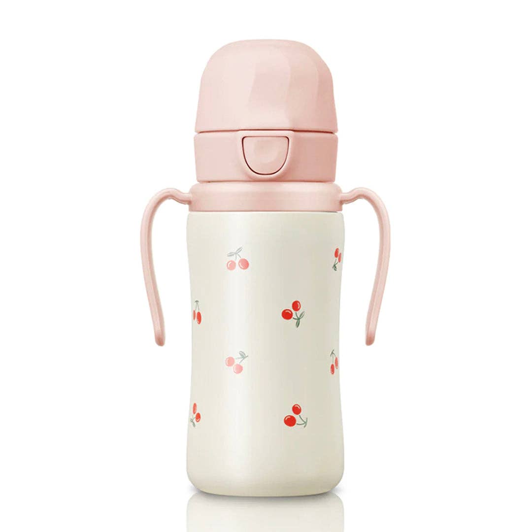 Grosmimi Stainless Steel Straw Cup with Flip Top - 10oz (300ml): Flower_Coral