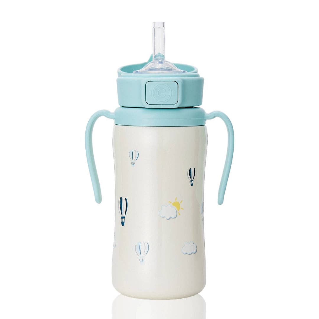 Grosmimi Stainless Steel Straw Cup with Flip Top - 10oz (300ml): Flower_Coral