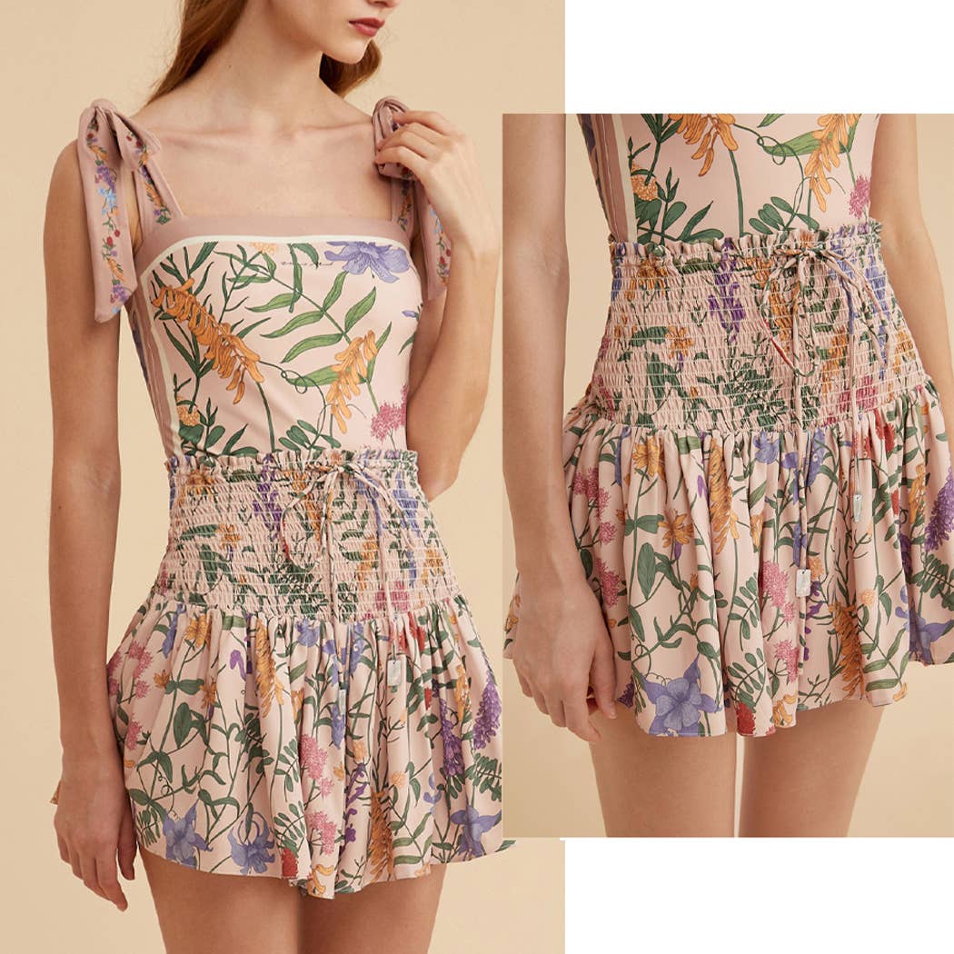 JOANNA FLORAL Shirred Skort: S