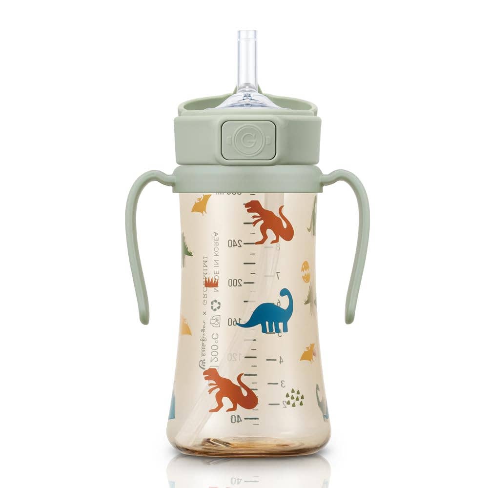 Grosmimi PPSU Straw Cup with Flip Top - 10oz (300ml) Stage 2 Straw: Dinosaur