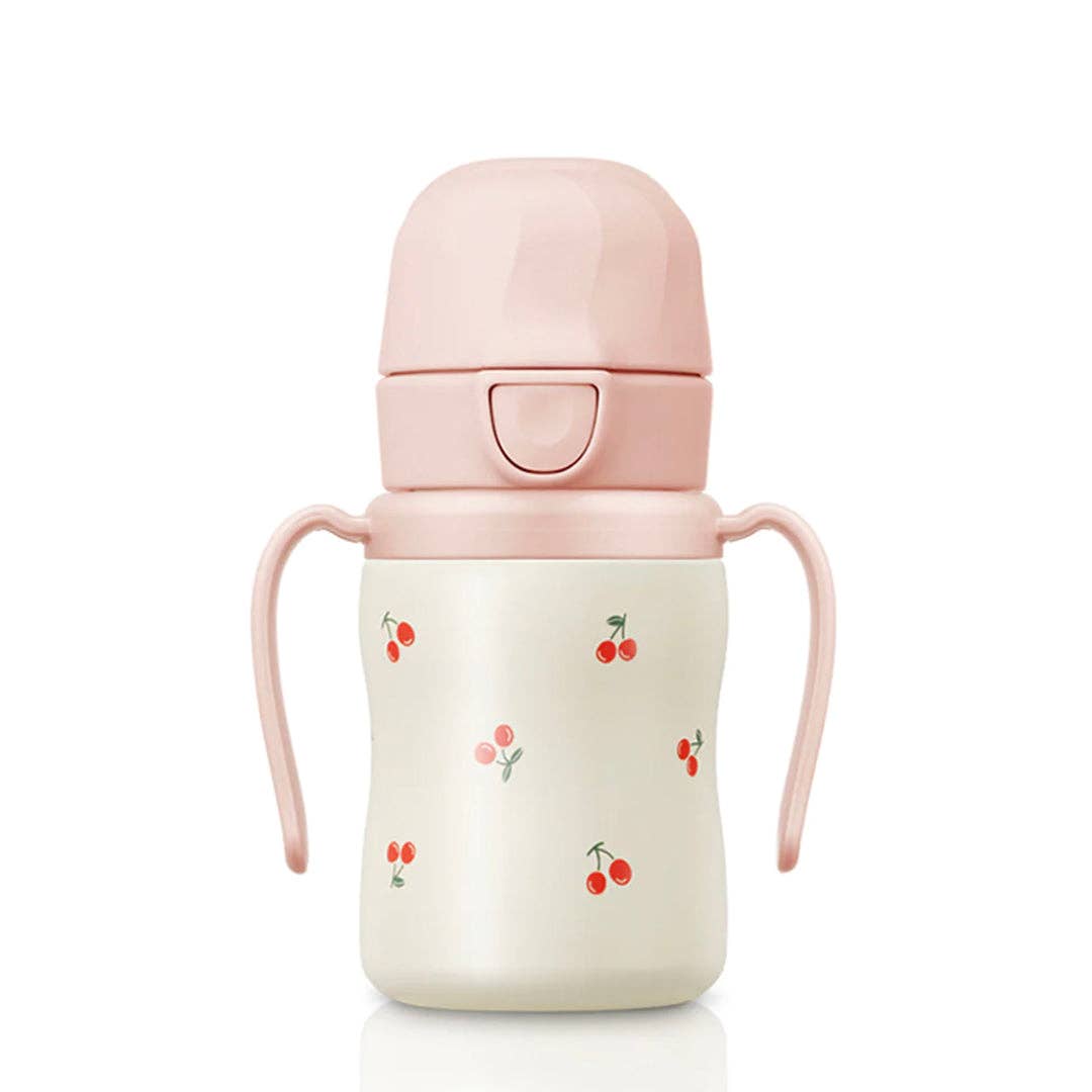 Grosmimi Stainless Steel Straw Cup with Flip Top - 6oz (200ml): Cherry_Peach