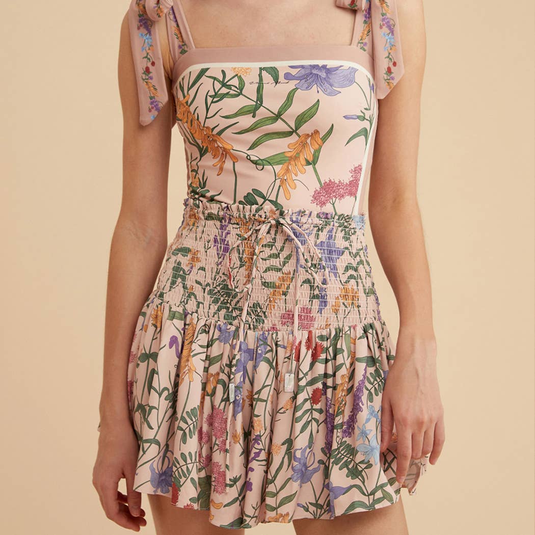 JOANNA FLORAL Shirred Skort: S