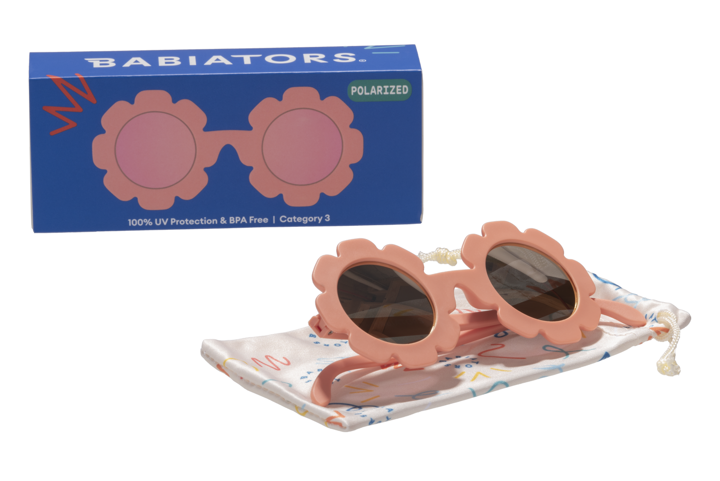 Peach Keen Polarized Flower Sunglasses with Mirrored Lens: Ages 3-5+