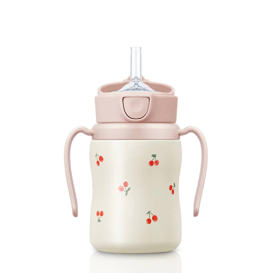 Grosmimi Stainless Steel Straw Cup with Flip Top - 6oz (200ml): Cherry_Peach