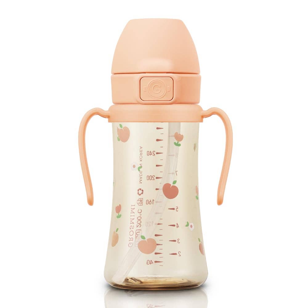 Grosmimi PPSU Straw Cup with Flip Top - 10oz (300ml) Stage 2 Straw: Dinosaur