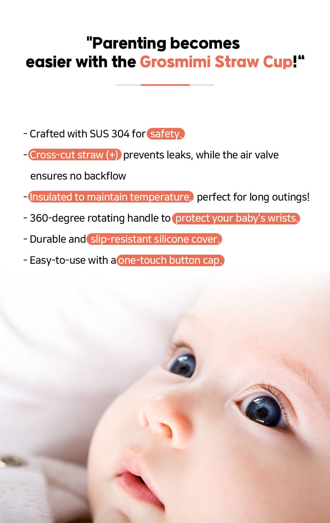 Grosmimi Stainless Steel Straw Cup with Flip Top - 6oz (200ml): Cherry_Peach