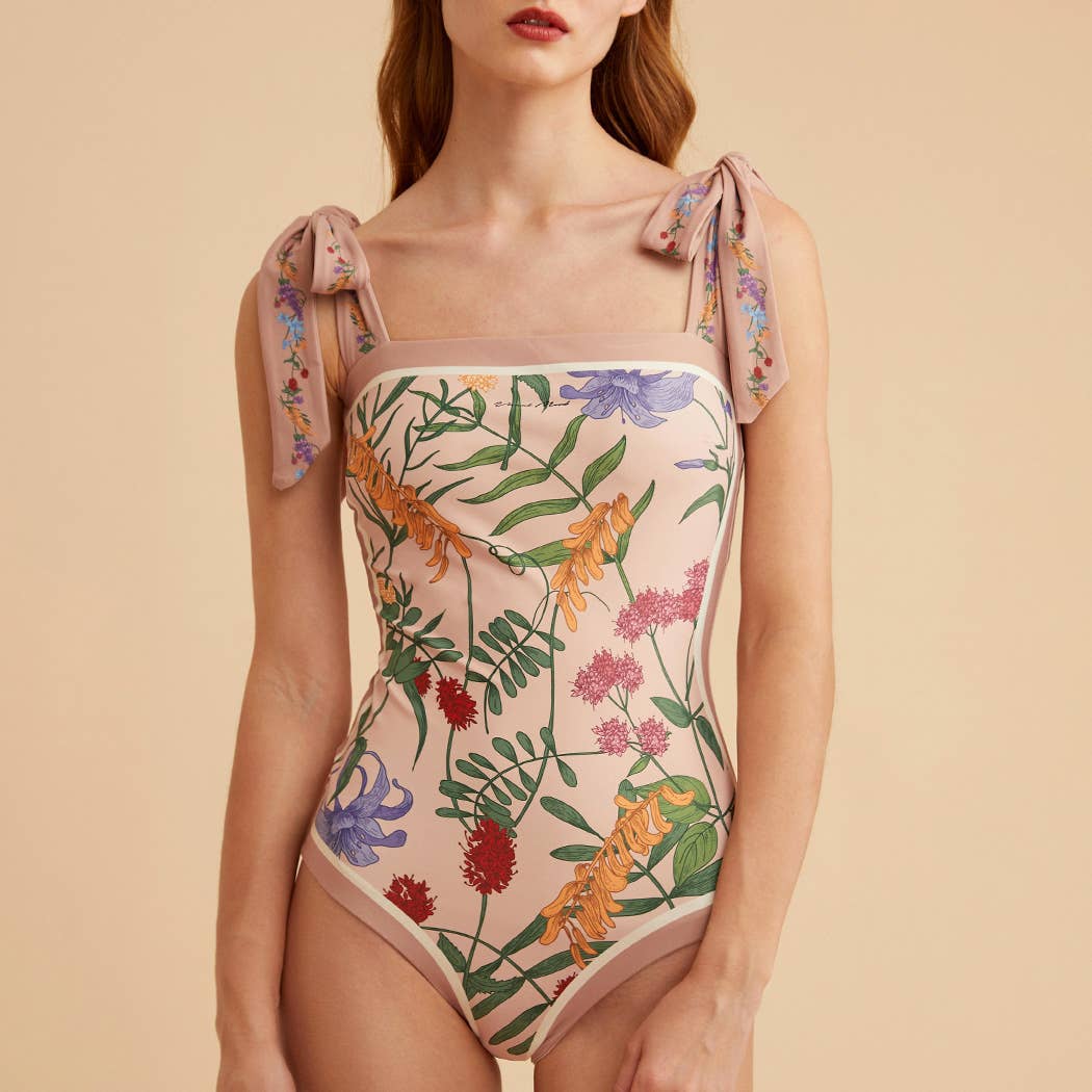 JOANNA Tie-shoulder One Piece Swimsuit: M