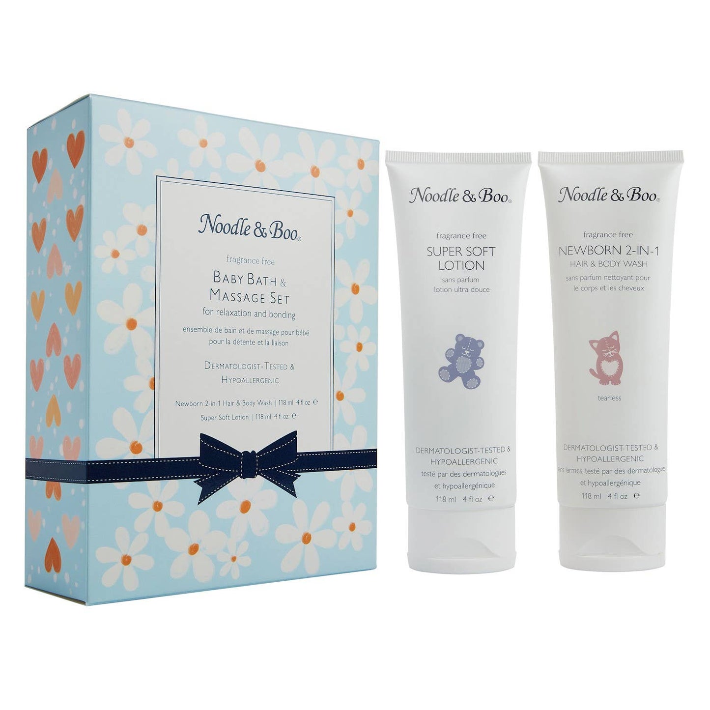 Baby Bath & Massage Set, Fragrance Free, Hearts & Daisies