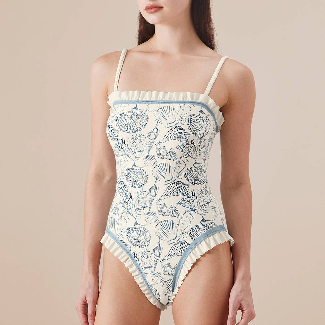 CLAIRE Reversible Ruffle One Piece Swimsuit: S