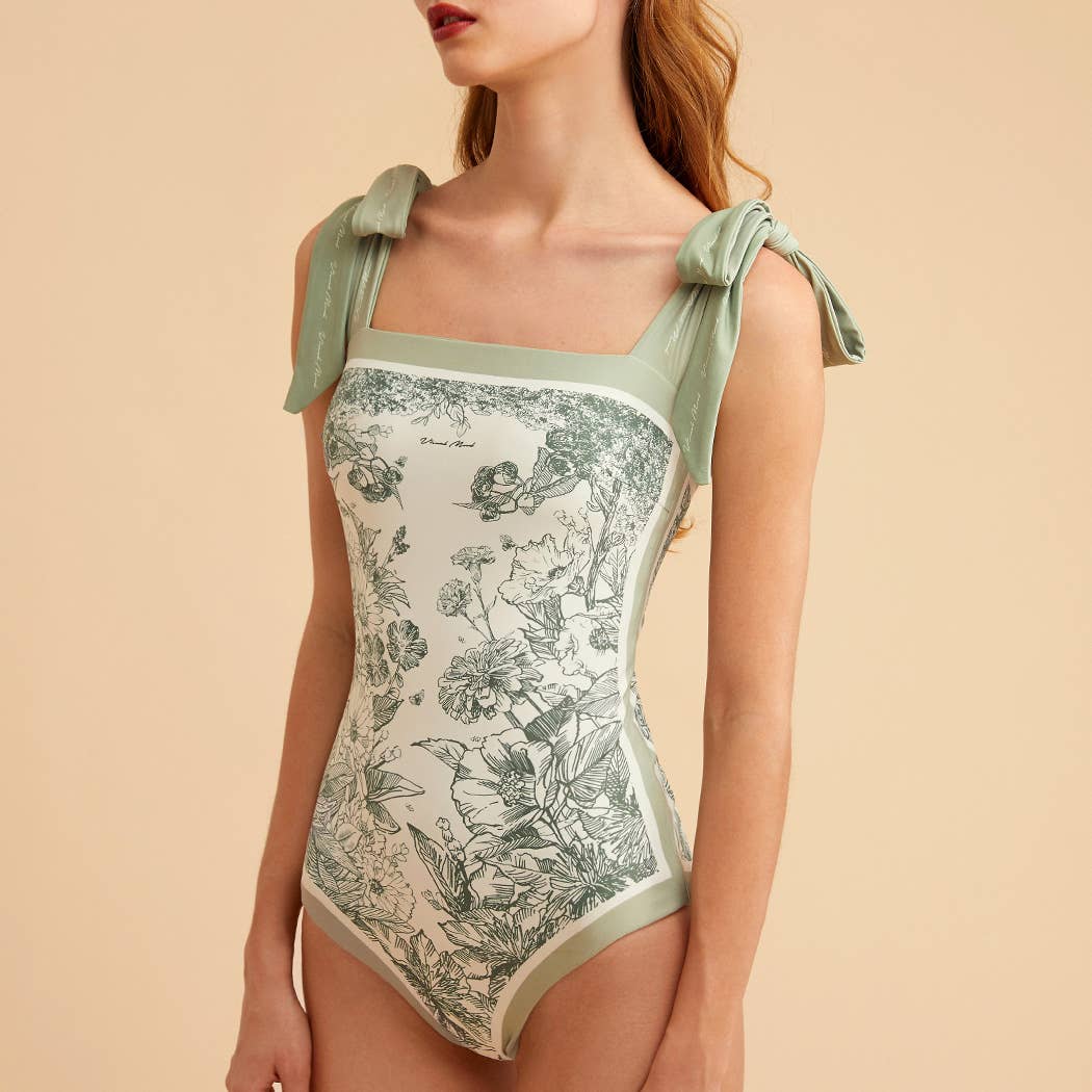 VIOLET Tie-shoulder One Piece Swimsuit: L