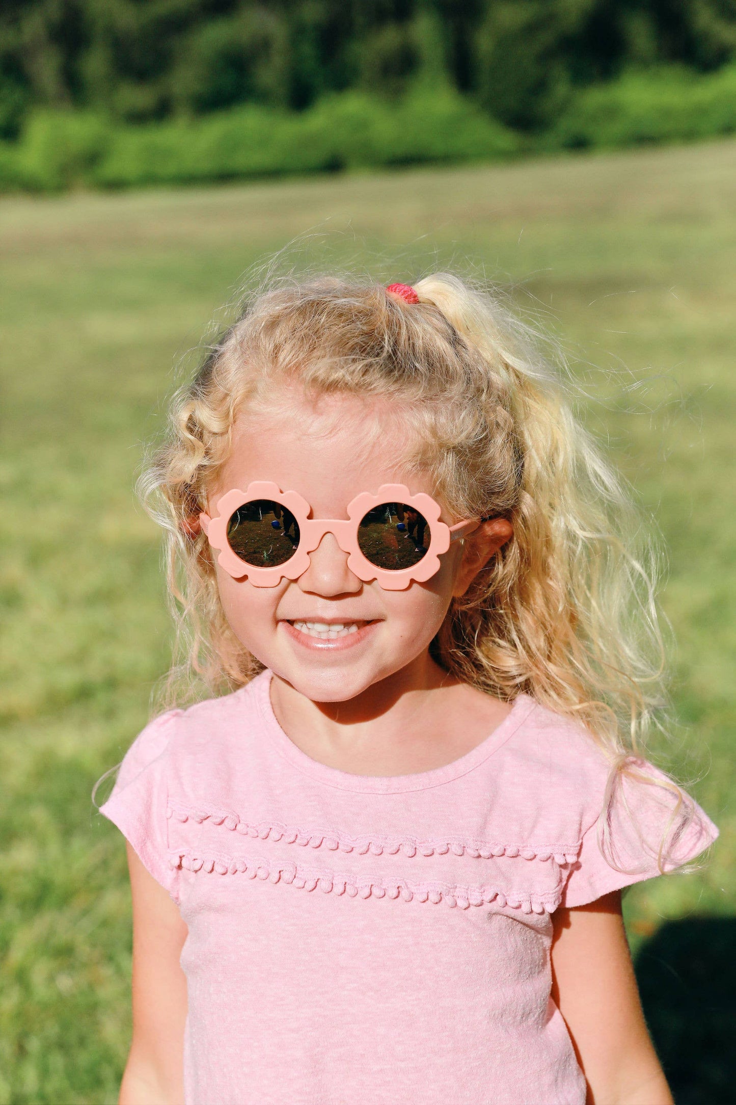 Peach Keen Polarized Flower Sunglasses with Mirrored Lens: Ages 3-5+