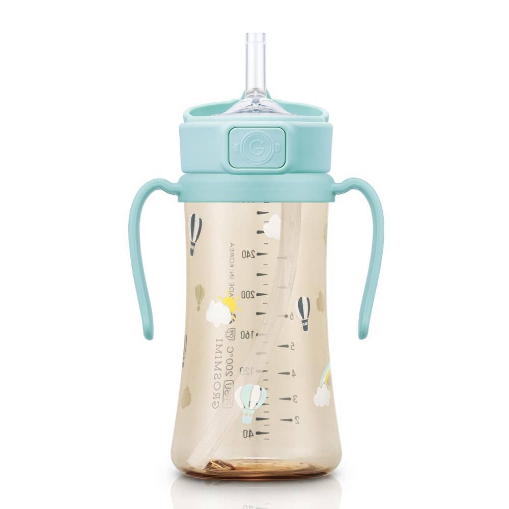 Grosmimi PPSU Straw Cup with Flip Top - 10oz (300ml) Stage 2 Straw: Dinosaur