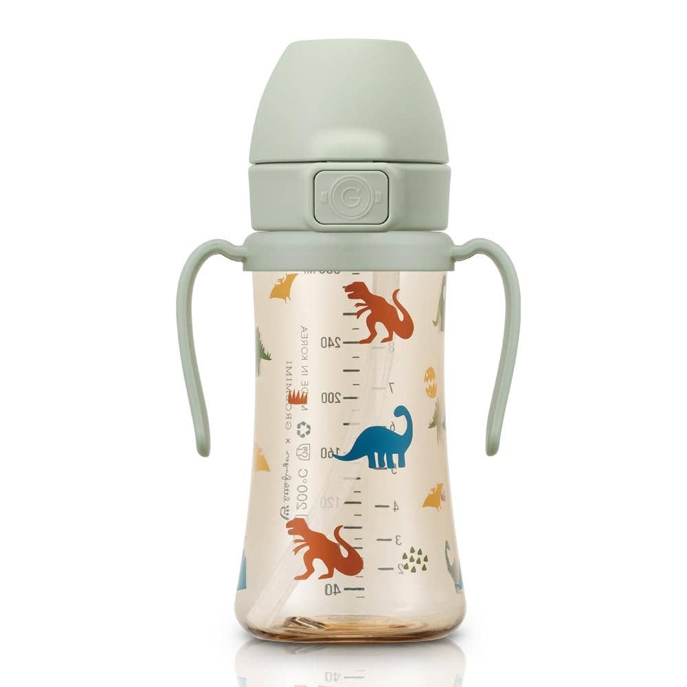 Grosmimi PPSU Straw Cup with Flip Top - 10oz (300ml) Stage 2 Straw: Dinosaur