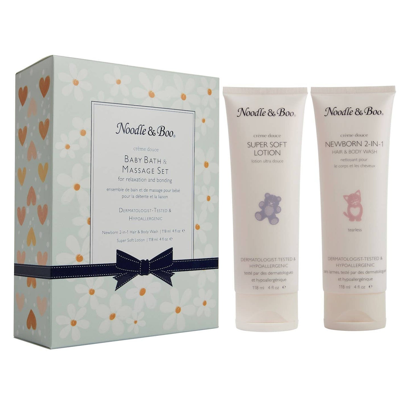 Baby Bath & Massage Set, Crème Douce, Green Daisies & Hearts