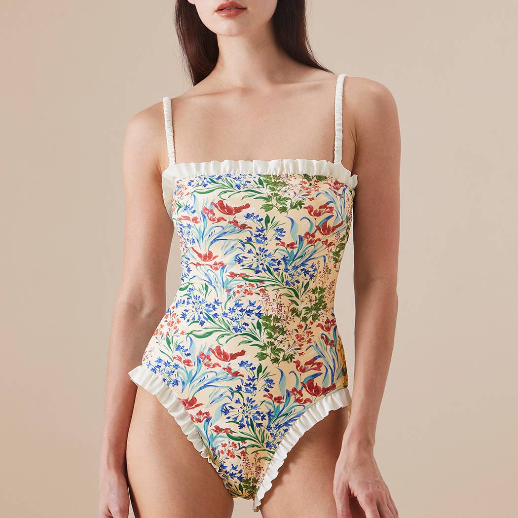 CLAIRE Reversible Ruffle One Piece Swimsuit: M